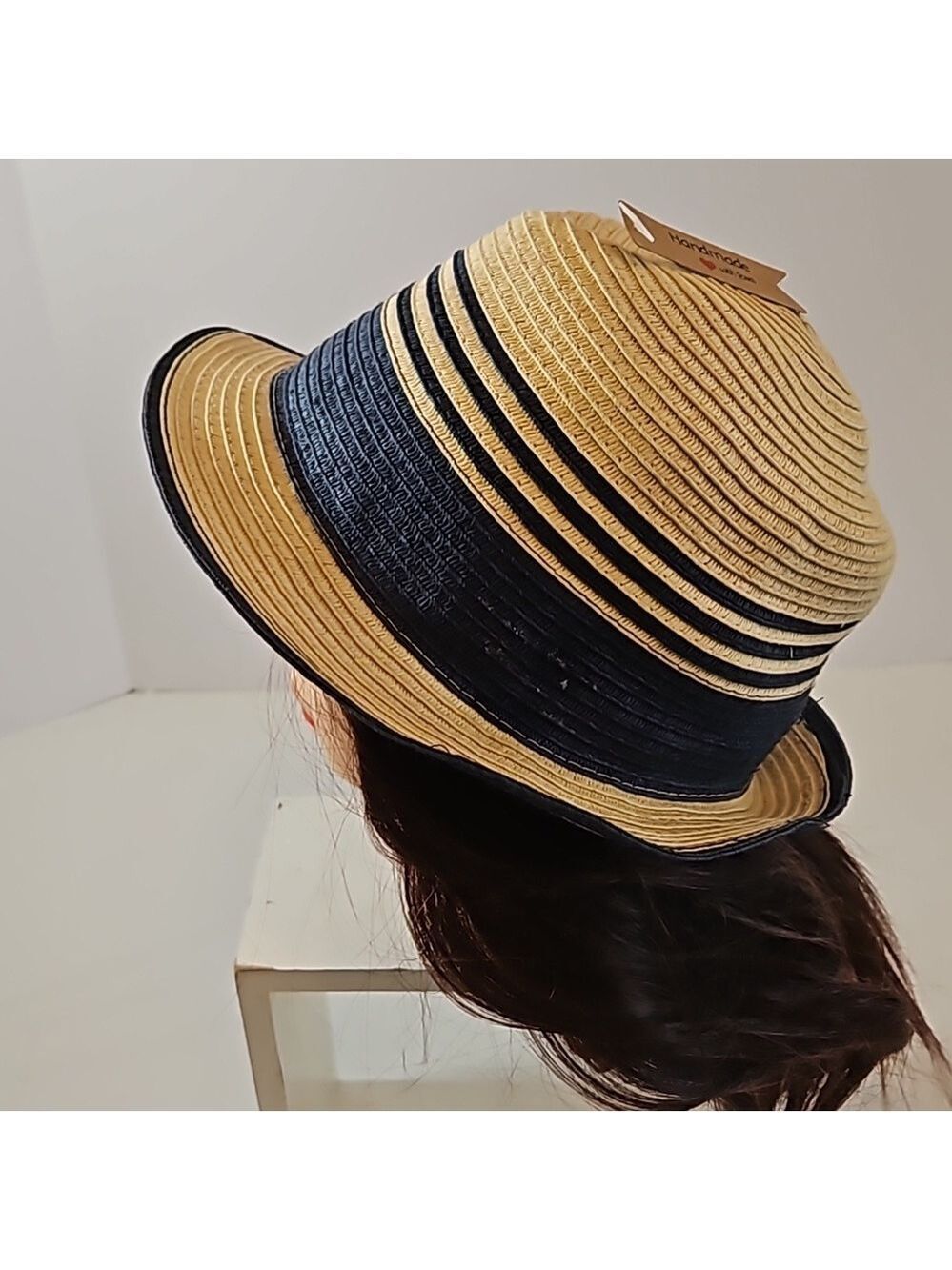 Summer Fedora Hat 100% paper straw Unisex black detail British Style Handmade - Picture 12 of 17
